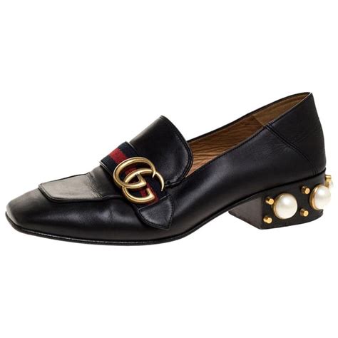 gucci womens loafers black|gucci pearl heel loafer.